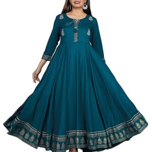 Women's Embroidered Rayon Anarkali Kurta|Gown for Women|Flared Kurta for Women